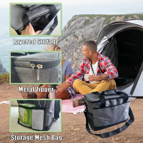 Cool Bag - 30 Litre Cool Box - Collapsible & Insulated Cooler Bag Lunch Bag Keep Warm & Cold, Leak-Proof, With Carriying Straps, Multiple Pockets -for Travel Camping Picnics BBQ Outdoor Activities — view 6