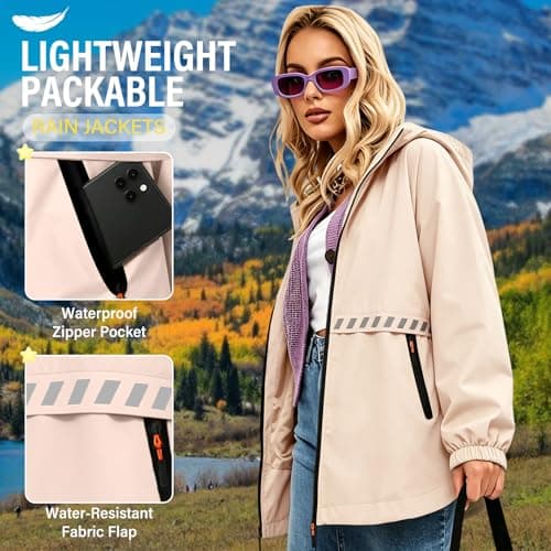 WUDEUI Waterproof Rain Jacket for Women, Lightweight Packable Raincoat with Hood for Outdoor Golf Hiking Travel Windbreaker — view 4