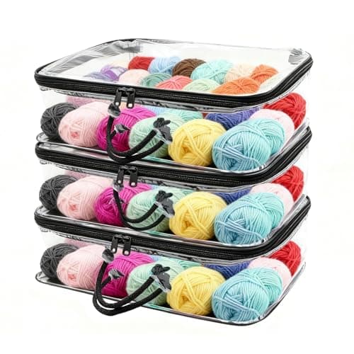 3 Pcs Yarn wool Storage Organiser - Crochet, Knitting Accessories & Yarn Storage with Writeable Labels, Clear Portable knitting Bag with Handle, Saving Space for Yarns, Towels and Toys（44 x 33 x 15cm）