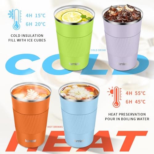 Travel Mug:KETIEE Insulated Coffee Cup with Leakproof Lid, Reusable Coffee Cups Travel, Double Walled Coffee Travel Mug, Stainless Steel Coffee Mug for Hot Cold Drinks, 380ml Orange Brown — view 4