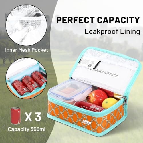 MIER Small Lunch Bag Insulated Compact Cooler for Backpack, Orange, 3L — view 2