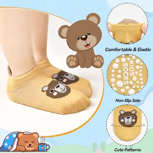 ELUTONG Toddler Non Slip Animal Cartoon Anti Skid Socks - 6 Pairs Grip Ankle Socks for 1-3 Years Baby Boys & Girls — view 3