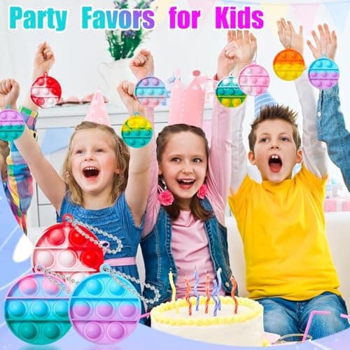 FIDWOD 24 Pcs Party Bag Fillers for Kids: Pop Fidget Toys Keyring Box Gifts Pack - Stocking Stuffers Fillers Birthday Presents - Stress Relief Class Prizes Supplies for Boys Girls (24 Pcs Circle) — view 6