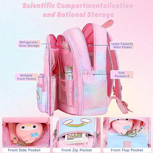Aedcbaide School Bags for Girls with Stationery Set, Refrigerator Door Kids Backpack Rucksack for Primary School, Lightweight Pink School Bag for 8-10 Years Old (Girls, Pink) — view 5