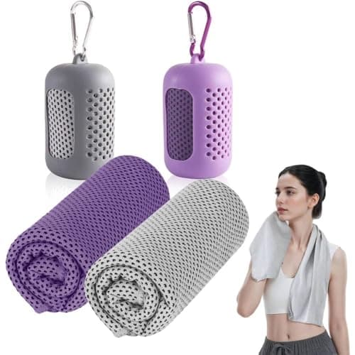 LanTeYouPin Cooling Towel, Set of 2 Quick Drying Towels, 90x30cm Microfibre Soft Breathable Cooling Towel for Fitness Sports, Travel (Grey/Purple)