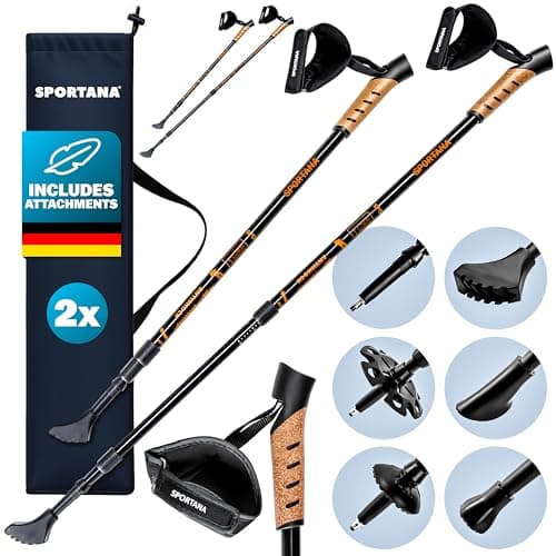SPORTANA® 2x Telescopic Walking Pole, Trekking Poles, Hiking Sticks, Orange — view 2