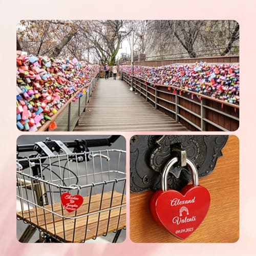 Custom Lock Love Lock with Photo Text Personalised Love Locks for Bridge Couples Travel & Dating for Valentines Anniversary Boyfriend Girlfriend (Name Heart Padlock) — view 5
