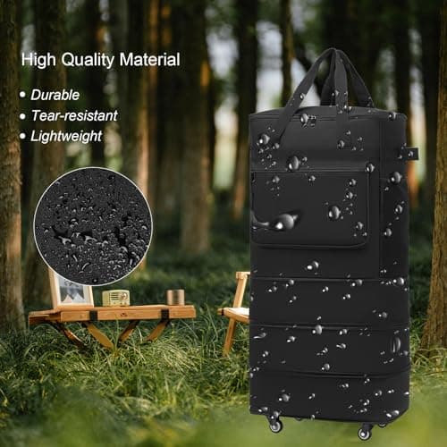 Foldable Duffel Bag, Large Rolling Travel Duffle Bag with Wheels Waterproof Collapsible Expandable Carry on Luggage for Women Men Duffel Bag with Wheels and Handle-Black — view 6