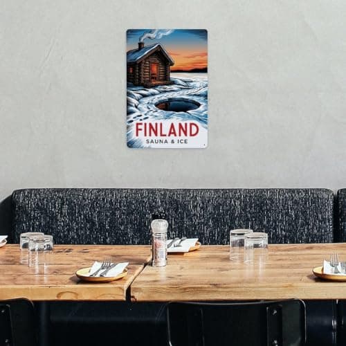 Finland Sauna Ice Cabin Winter Travel Arctic Metal Tin Sign — view 5