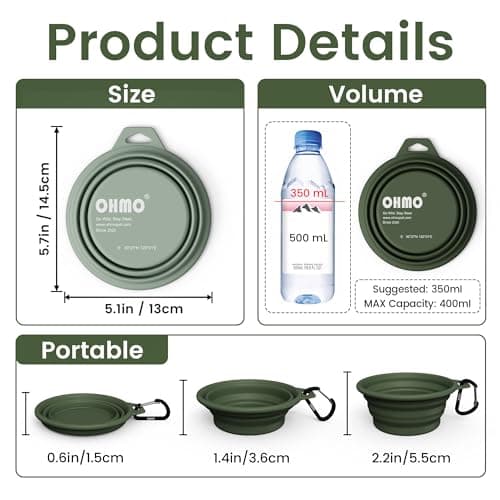 OHMO Collapsible Dog Bowl with Steel Ring, 400ml, 2pcs, Camo&Sage Green — view 2