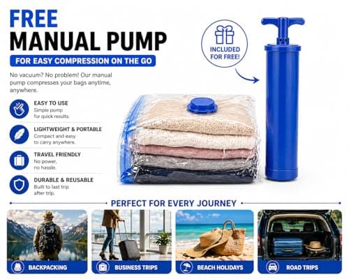 Vacuum Storage Bags with Pump – 10 Pack | 5 Large (60x80cm) for Clothes & Winter Wear + 5 Jumbo (70x100cm) for Duvets, Bedding & Underbed Storage | Reusable Airtight Space Saver Compression Bags — view 2
