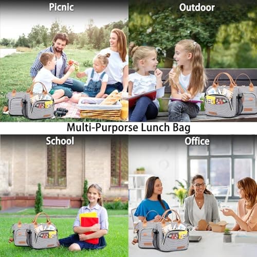 TuErCao Small Lunch Bag Lightweight Mini Insulated Lunch Box for Women Work Portable Soft Cooler for Picnic Travel Road Trips, Loncheras para Mujer, Stripes — view 6