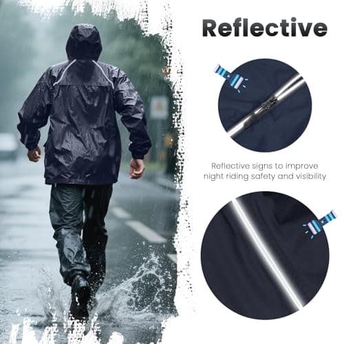 SOPPY Waterproof Rainsuit Jacket Pants Suits for Men Women, Hooded Rain Jacket Waterproof Rain Coat with Trousers, Packable Raincoat Sets with Carrying Bag for Fishing Hiking Camping (Blue, L) — view 6
