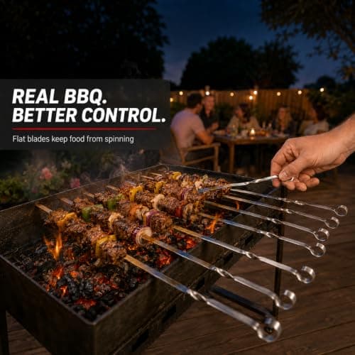 20 Pcs BBQ Skewers, 40 cm (15.7 in) Flat Metal Kebab Skewers, Reusable 304 Stainless Steel Barbecue Sticks with Twisted Handles and Oxford Storage Bag — view 2