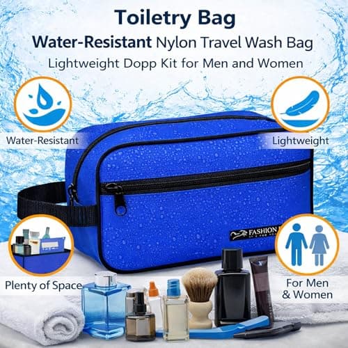 Water-Resistant Toiletry Bag for Men & Women - Lightweight Travel Wash Bag with Multiple Compartments, Compact Dopp Kit Cosmetic Organizer, Durable Nylon Shaving & Makeup Storage Case (Blue) — view 2