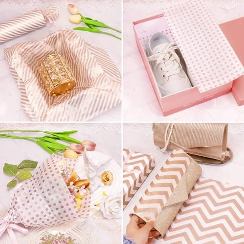 Larcenciel Tissue Paper Sheets, 30 Pcs Metallic Rose Gold Tissue Paper for Wrapping Gifts Gift Bags, Glitter Wavy Striped Tissue Wrapping Paper for Birthday, Wedding, Christmas, Valentines, 50 x 35 cm — view 5