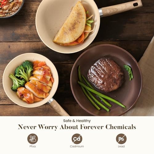 Kitchen Academy Induction Hob Pots and Pans Set Non Stick, Beige — view 6