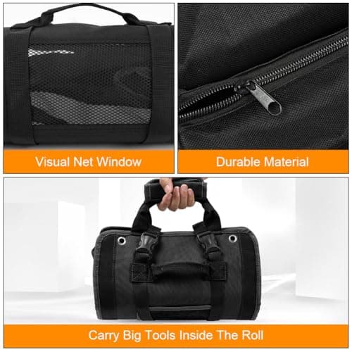 Adiwo Tool Bag, Foldable Roll Up Heavy Duty Bag Organizer, Tool Roll Pouch with 2 Detachable Tool Pouch, Multi Purpose Organizer for Mechanics, Great Gifts for Grandpa Dad Boyfriend, Black — view 4