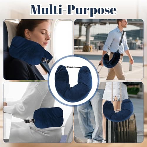 HAVIRI Fillable Travel Pillow, Portable Empty Neck Pillow Stuffable for Travel with Adjustable Straps, Soft Airplane Pillows Stuffable for Essentials Extra Luggage, Travel Essentials(Blue) — view 6
