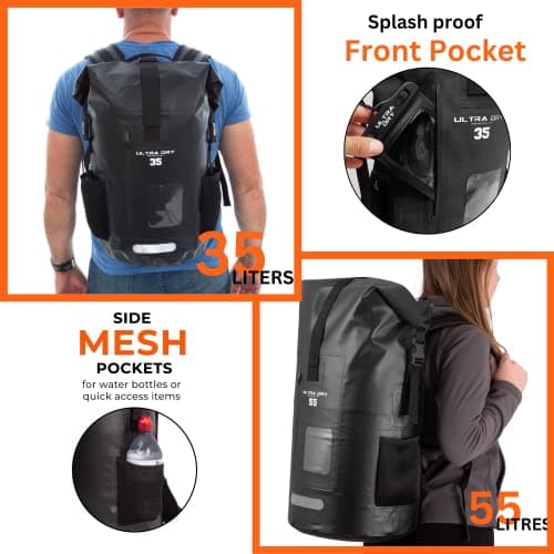 Premium 35L Waterproof Dry Bag Backpack, Sack with Phone Dry Bag, Perfect for Boating/Kayaking/Canoeing/Fishing/Rafting/Swimming/Camping/Snowboarding (35 L, Black) — view 2