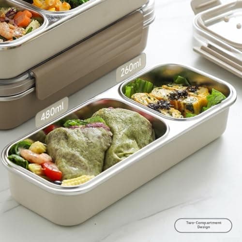 Tidgel Leakproof Lunch Bag Insert Stainless Steel Snack Pot 2 Dividers Food Storage Container for Office School Picnic for Road Trip 27x11.5x6cm — view 6