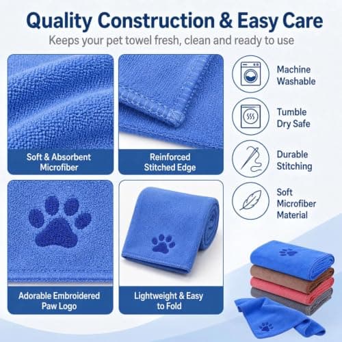 4 Pack Dog Towels, Microfiber Towels Super Absorbent Quick Dry for Pets — view 3