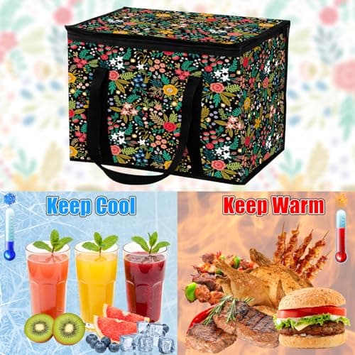 GwaOery Cooler Bag 40L Insulated Picnic Thermal Food Delivery Bag (Flower1) — view 3