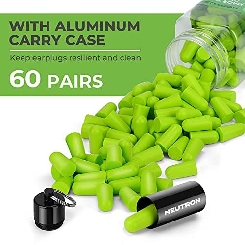 Neutron Soft Foam Ear Plugs with Travel Case - Noise Cancelling 38dB SNR - Earplugs for Sleeping, Travel, Concerts, Studying, Work, Loud Noise, Snoring - 60 Pairs - Green — view 3
