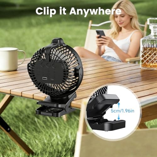 LETREEN 15000mAh Clip on Fan, 3 in 1 Rechargeble USB Desk Fan, Black — view 6