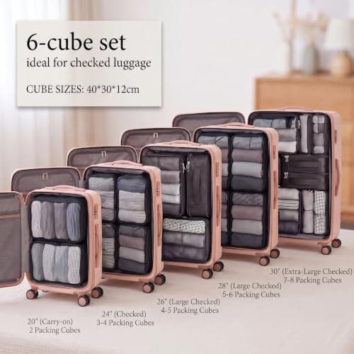 6pcs Foldable Large Packing Cubes, Travel Suitcases Organiser (Black) — view 3