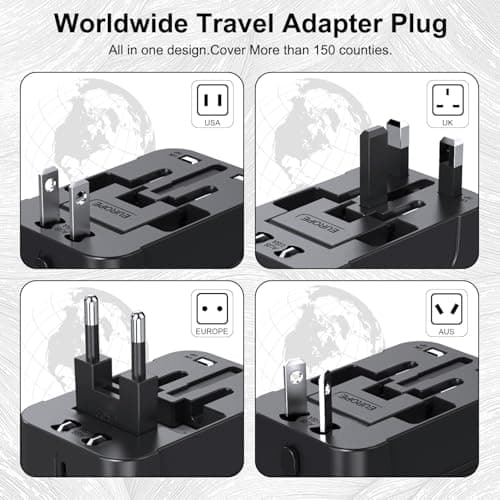 Universal Travel Adapter Worldwide, Travel Plug Adapter Worldwide with 2 USB C and 2 USB A Ports, All In One Universal Power Adaptor International Plug Adaptor UK to Europe EU USA AUS Australia Japan — view 2