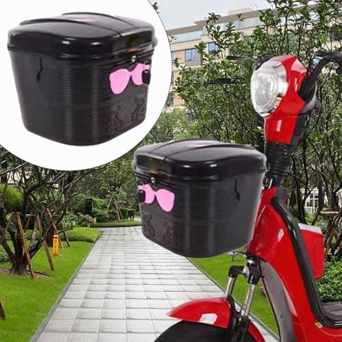 FytStycale Electric Bike Basket Front Mounted Storage Box Lock Design 20L Large Capacity with Lid Heavy Duty Basket for Biking, Black Pink — view 4
