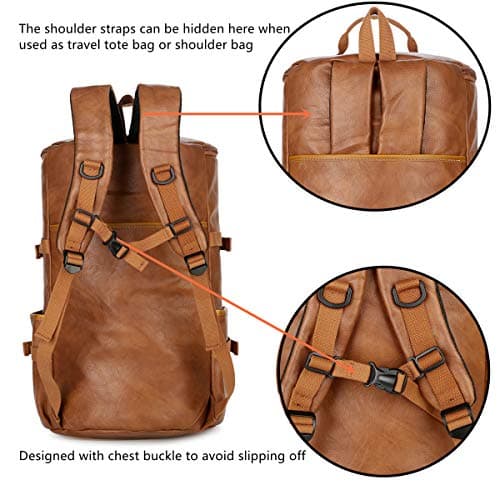 Baosha HB-26 3-Ways Faux Leather Men Holdall Weekend Travel Duffel Tote Bag Backpack Shoulder Bags Convertible Travel Hiking Rucksack Overnight Weekender Bag Handbag (Brown) — view 4