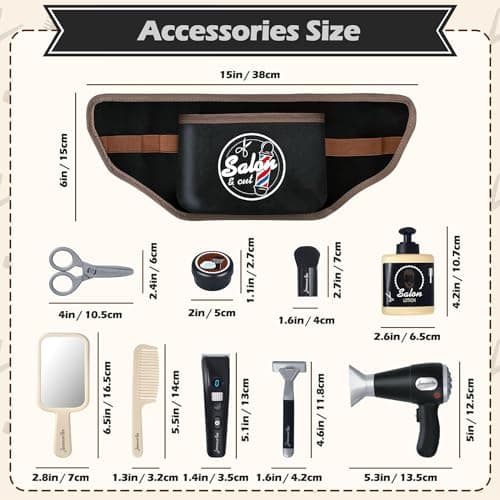 deAO Kids Hairdressing Set for Boys, Pretend Play Hair Styling Toys for Kids with Hair Dryer, Fake Razor, Barber Scissors and Stylist Accessories, Barber Hair Salon Playset for 3+ Years Old Boys Girls — view 4