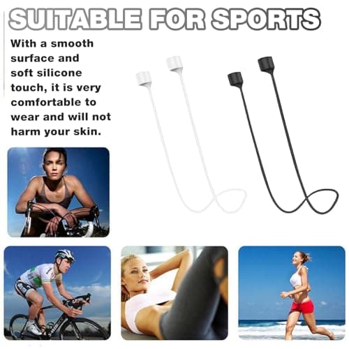 Siqian 2 Pcs Magnetic Anti-Lost Straps Sport Compatible with AirPods Earbud Lanyard Strap Soft Silicone Straps Lanyard Neck Strap for Sports Running(Black, White) — view 5