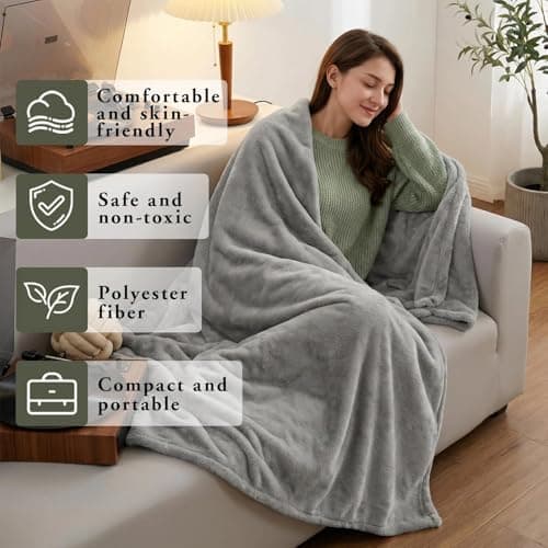 Eulihent Travel Blanket and Pillow 2 in 1 Airplane Blanket Ultralight Compact Foldable Soft Flannel Blanket with Luggage Belt and Backpack Clip for Long Flights, Camping, Car, Business Trips (Grey) — view 3