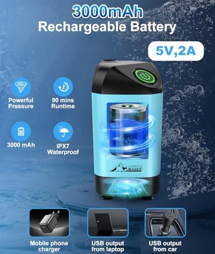 WADEO Portable Camping Shower, [20L Collapsible Bucket] [3000mAh] Rechargeable Battery Shower Pump, Outdoor Shower Kit for Beach, Pet, Travel, Car — view 2