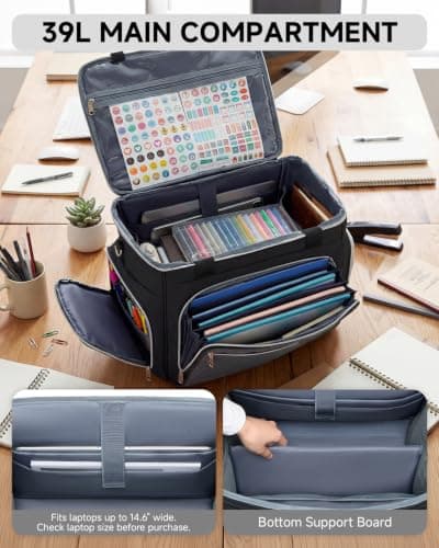 Amythe Rolling Teacher Tote Bag with Accordion File Organizer, 5 Wheels Laptop Briefcase with 15.6" Laptop Compartment, Wheeled Bag for Work, Office, Craft-Black — view 6