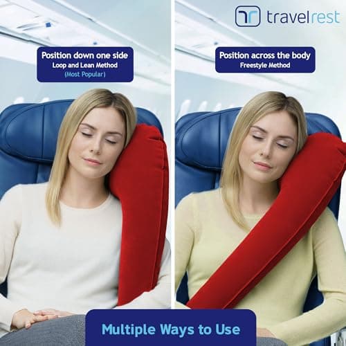 Travelrest Ultimate Travel, Neck & Body Pillow - Strap to Plane & Car Seat - Compact, Comfort and Convenient for Office Napping, Airplane, Bus & Train - Upright Sleeping - Rolls Up Small - Red — view 5
