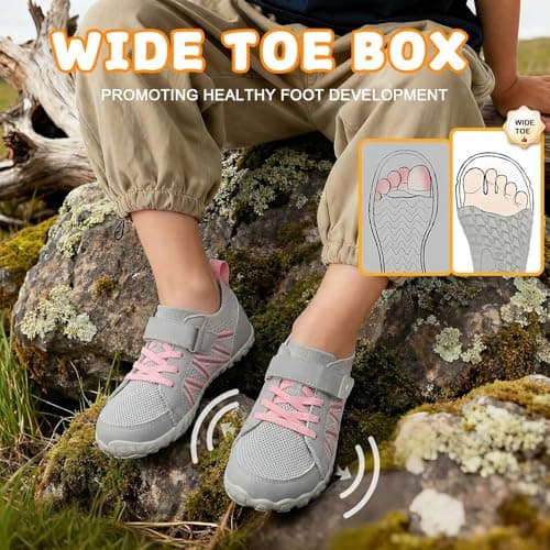 JOINFREE Kids Walking Shoes Wide Fit Barefoot Shoes Pink Grey — view 2