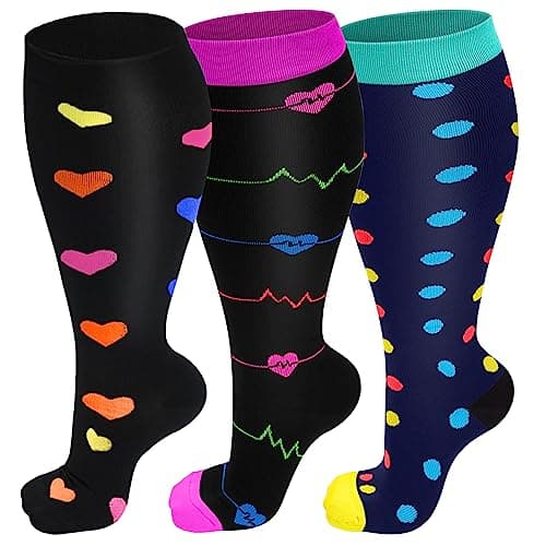 Dzpuhuojz 3 Pairs Plus Size Compression Socks (20-30 mmHg) for Women & Men