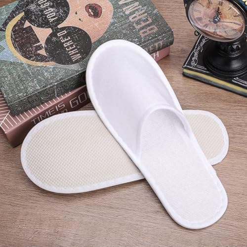kuou Disposable Spa Slippers 6 Pairs Hotel Guest Slippers White Close Toes — view 2