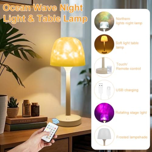vsshe Ocean Wave Cordless Projector Light, Rechargeable LED Aurora Projector with Remote Control, 6 Colors Luminorthe Cube Dimmable Touch Desk Lamp for Bedroom Living Room Game Party Atmosphere Lights — view 5