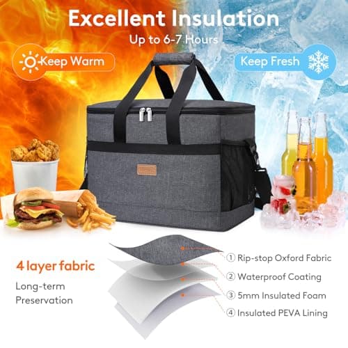 Lifewit Cooler Bag 50 Cans Collapsible and Insulated Large Lunch Bag Leakproof Soft Cooler Portable for Camping/BBQ/Family Outdoor Activities, Dark Grey — view 4