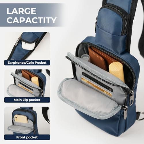 BROADREAM Small Sling Cross Body Chest Bag Shoulder Bags for Men Women,Water Resistant Crossbody Man Bag with Zipper Lock & RFID Blocking — view 6