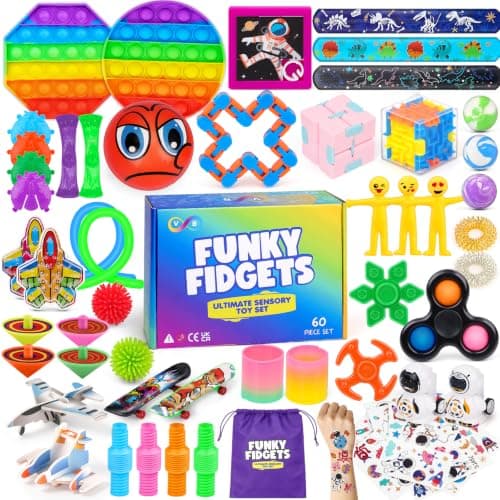 VB Fidget Toys for Kids Set – 60-Pcs Fidget Toys Pack for Pinata Stuffers, Classroom Prizes, Party Favours – Stress Relief Toy Multipack for Kids and Adults, School, Office, Travel