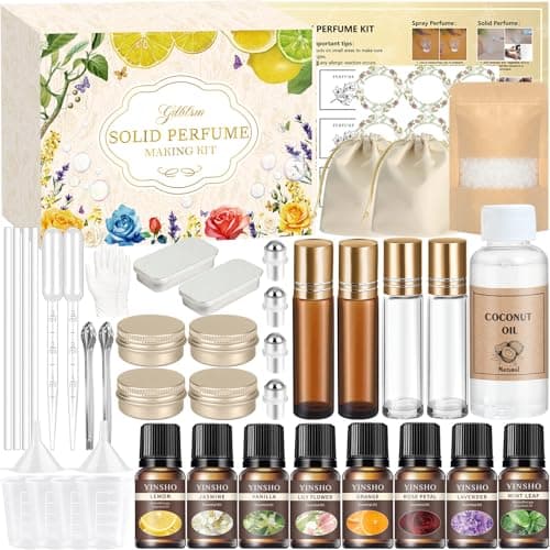 Gdblsm Perfume Making Kit- DIY Solid Perfume for Women, 2-in-1 Roller Perfume & Perfume Balm, Mini Perfume Set with Roll On Fragrances Bottle, Essential Oils, Travel Size Perfume Gift for Women, Men