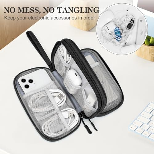 FYY Travel Cable Organiser, Electronics Accessories Bag, Waterproof Tech Storage Pouch, 2-Layer Universal Carry Case for Charger, Power Bank, USB Drive S-Black — view 5