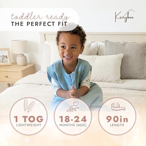 KEIRYBOO - Organic Cotton Muslin Toddler Sleeping Bag, 1.0 TOG Rating, Zipper Closure, Breathable Muslin, Year-Round Comfort (18-24 Months) (Teal) — view 5