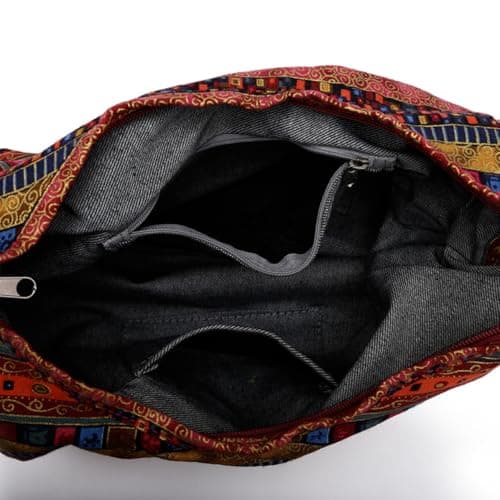 Women Shoulder Bag Red Cotton Portable Lunch Tote for School Travel — view 6